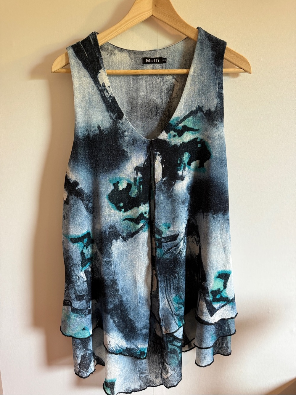 Moffi Abstract Watercolor Layered Tunic Tank Top Medium